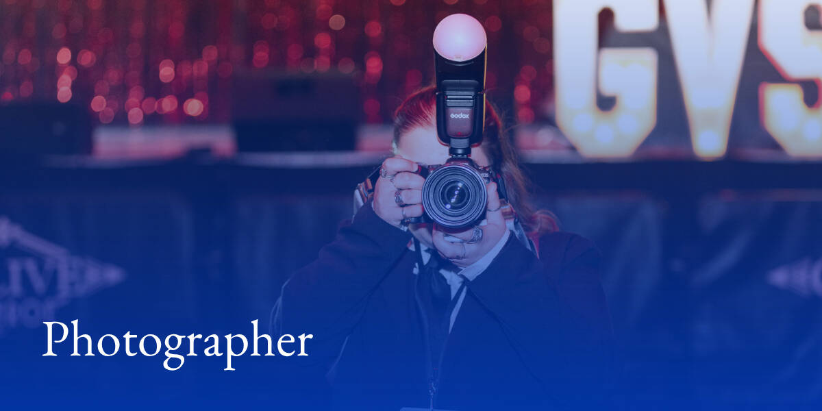 A student taking a picture and text that reads "Photographer"